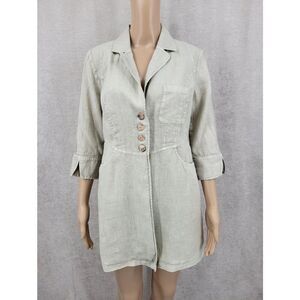 Soft Surroundings Light Sage Green Tailored Linen-Blend Shirt Jacket Schaket